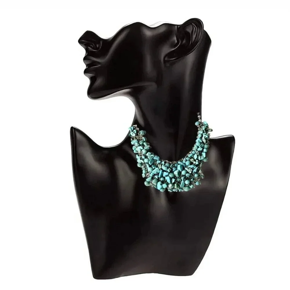 Turquoise colored chipped stone bead necklace